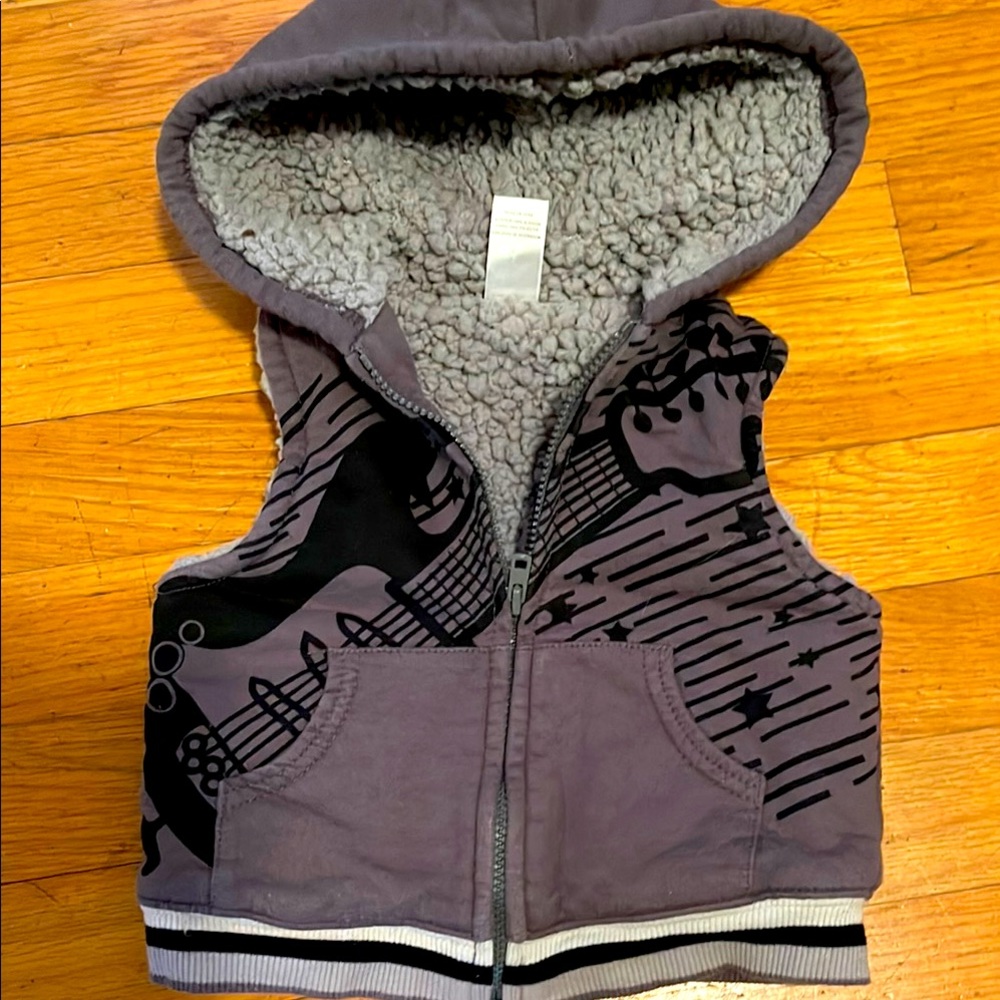 Gray Hooded Vest with Black Graphic Design